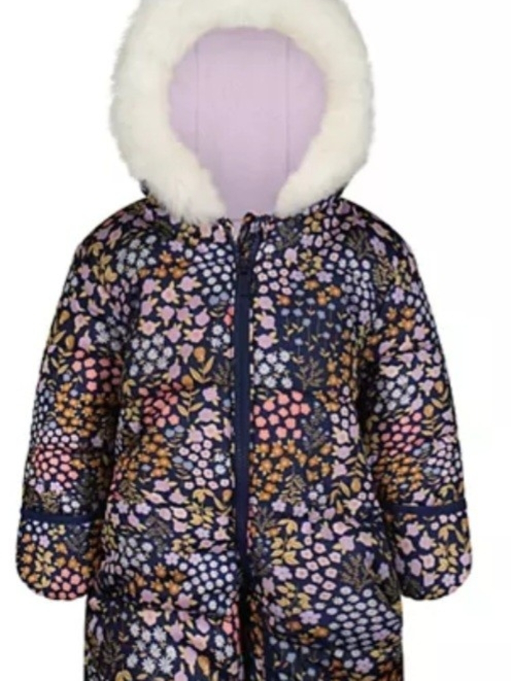 Carter's Floral Print Pram  Hooded Puffer with Faux-Fur Trim Size 12 Months